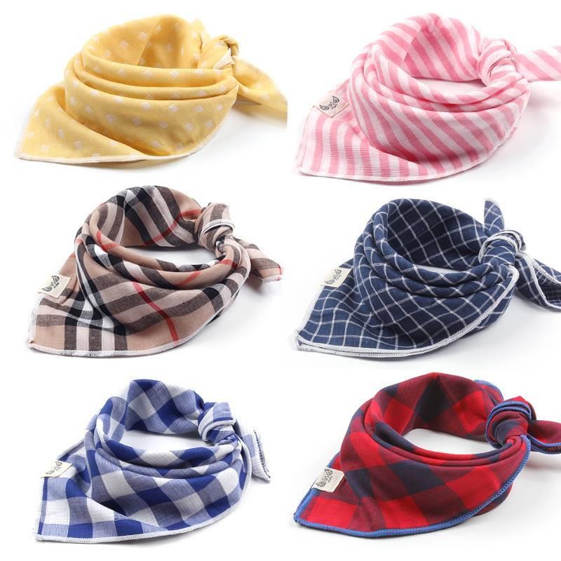 Pure cotton yarn fang towel baby triangular towel gauze baby scarf gauze baby scarf double sided grid male and female headscarf thin-Taobao