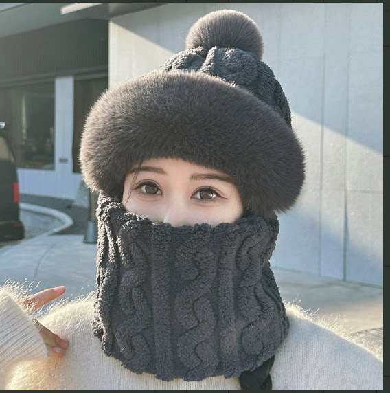 帽子围脖一体女冬2025新款加绒加厚骑车防风防寒电动车保暖套头帽