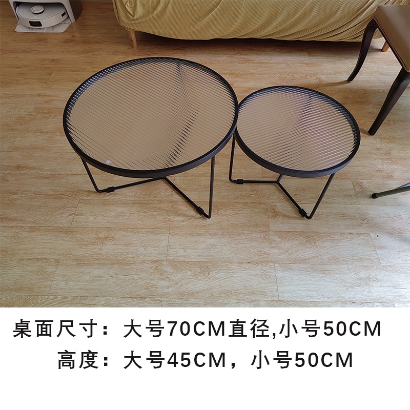 Long iridescent tempered glass tea table iron art tea table living-room minimalist Hyundai Ins designer sofa edge a few seats short-Taobao
