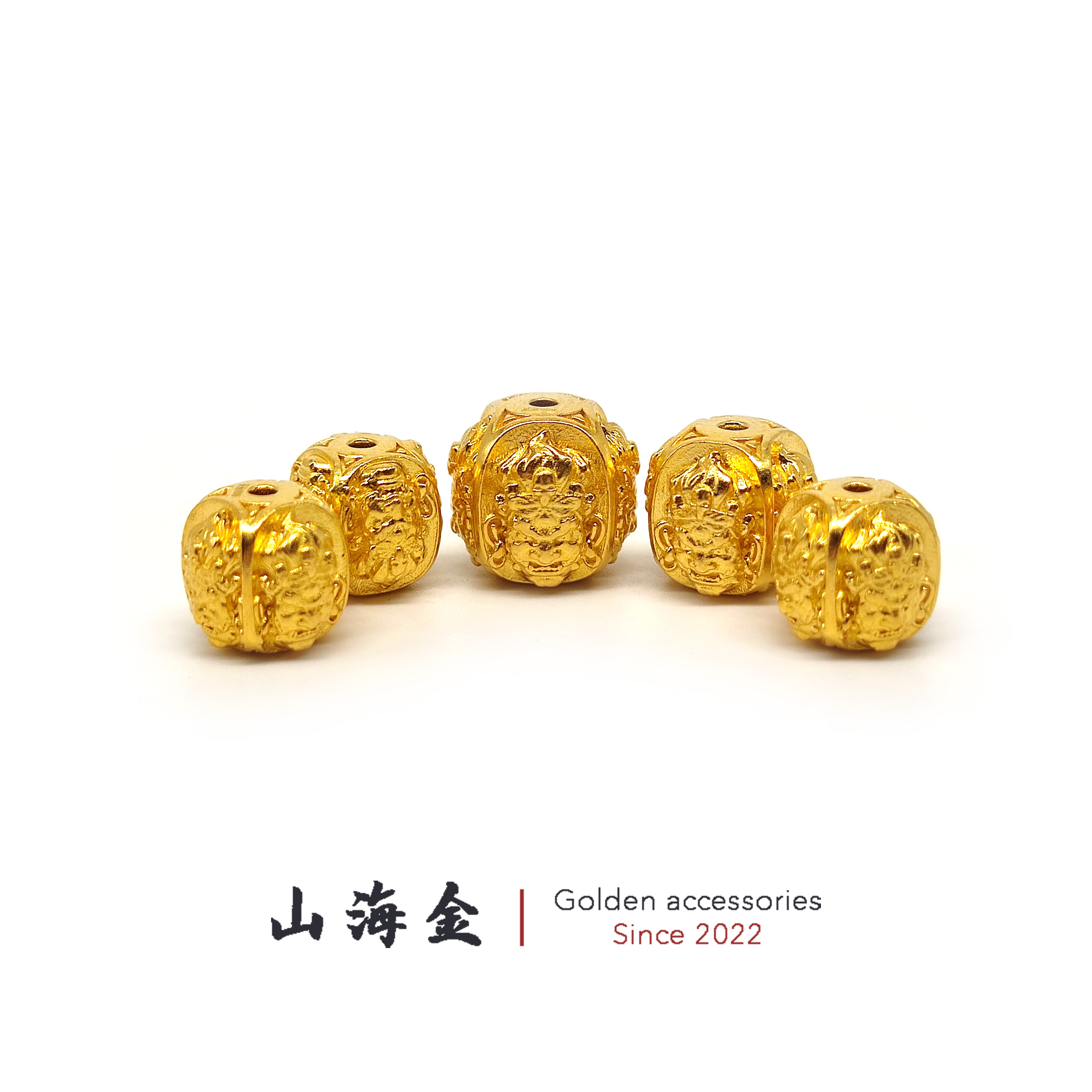 山海金24K纯黄金999足金大黑天老型珠隔珠腰珠文玩手串菩提配饰