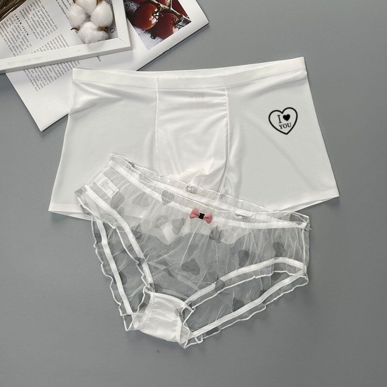 Couple's underwear One man and one woman Sexy transparent lace cute heart-shaped silk-skating silk suit Spring and autumn couple pair-Taobao