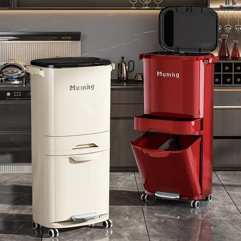 Mido Fish Kitchen Trash Can with High Aesthetic Value, Lid, Movable, Large Capacity, No Need to Bend Over, Multi-Layer Storage, Press-To-Open, Sorting Mido Fish Kitchen Trash Can with High Aesthetic Value, Lid, Movable, Large Capacity, No Need to Bend Over, Multi-Layer Storage, Press-To-Open, Sorting