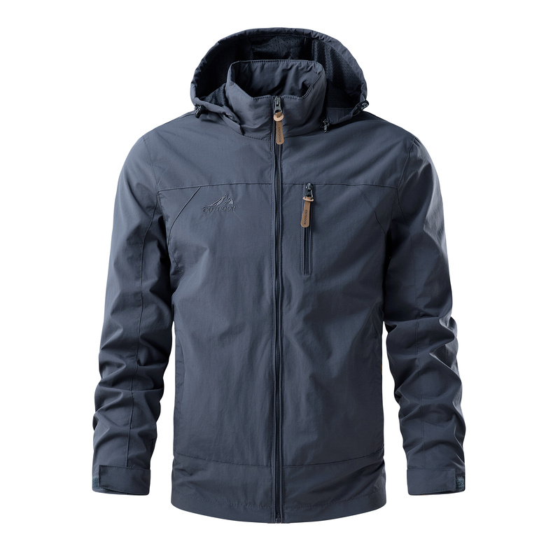 Men's Outdoor Jacket, Spring and Autumn Tech Three-Proof Windbreaker, Casual Loose Hooded Coat, Outdoor Windproof Jacket