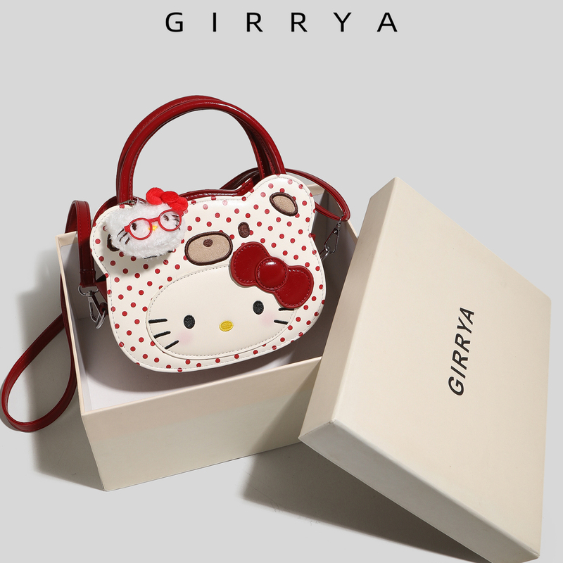 Girrya Summer Cute Cat Handbag Girls Birthday Gift 2026 New Polka Dot Shoulder Crossbody Bag