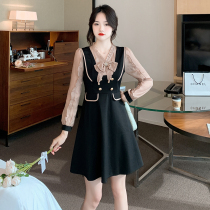 Autumn and winter new temperament shirt splicing bow sweet slim dress