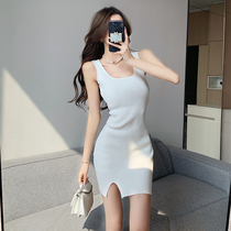 实拍小个子连衣裙夏季新款裙子显瘦针织背心性感包臀开叉短裙