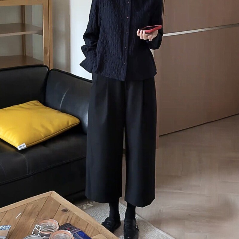 Black Wide-Leg Pants for Women, New Autumn 2026 Style, Loose Fit, Slimming, High-Waisted, Casual Pants, Elegant Commuter Eight-Point Straight-Leg Pants Black Wide-Leg Pants for Women, New Autumn 2026 Style, Loose Fit, Slimming, High-Waisted, Casual Pants, Elegant Commuter Eight-Point Straight-Leg Pants