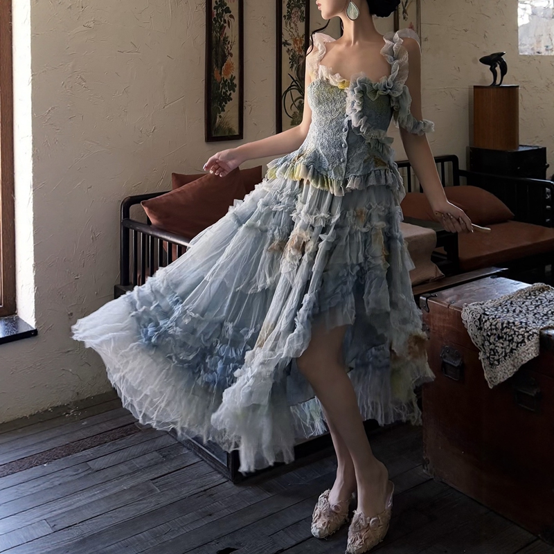 Second Heartbeat【2026 Fall】 ● Plant-Dyed】Designed with an Irregular Style, the Top and Puffy Skirt Fairy Two-Piece Set. Second Heartbeat【2026 Fall】 ● Plant-Dyed】Designed with an Irregular Style, the Top and Puffy Skirt Fairy Two-Piece Set.