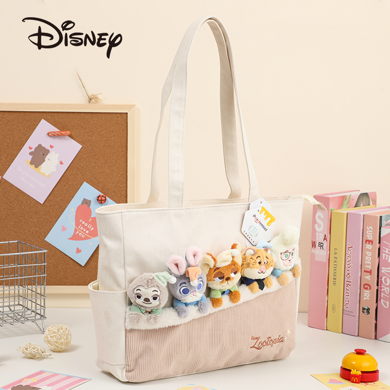 Disney Genuine Zootopia Shoulder Bag Cartoon Cute Judy Nick Canvas Bag Large Capacity Commuter Bag