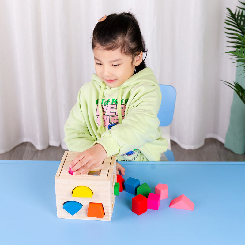 Montessori children's matching building blocks thirteen holes geometric puzzle shape box wooden kindergarten baby early education toys
