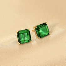 French (designer) Moleubak emerald square small earrings light luxury crystal high-end retro earrings