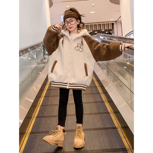 Mädchenmantel Herbst und Winter 2025 neue modische Kinderkleidung plus Samt- und verdickter Winter-Lammfleece-Pullover