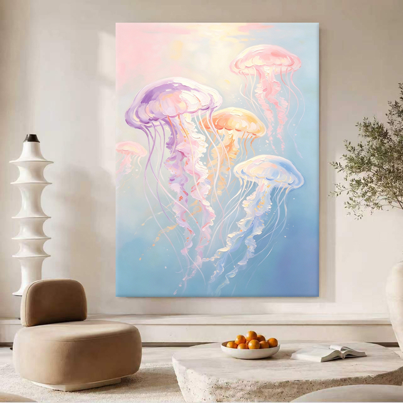 《Wandering》Hand-Painted Oil Painting Niche Art Wall Art for Living Room, Entrance, Hallway Decoration, Dreamy Jellyfish Texture Painting