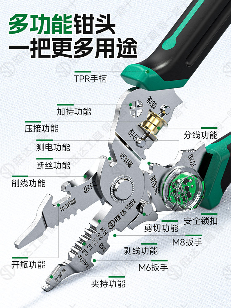 Multifunctional Wire Stripping Pliers, Electrician's Special Pliers, New Industrial-Grade Pliers with Electric Tester, Wire Cutting and Stripping Pliers, Complete Set of Tools