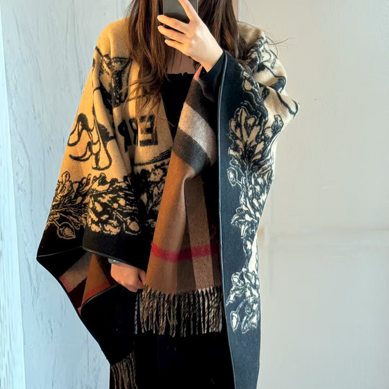 Autumn and Winter Outerwear: Cashmere Warm Classic British Plaid Fashion Cape for Women, Stylish Poncho Autumn and Winter Outerwear: Cashmere Warm Classic British Plaid Fashion Cape for Women, Stylish Poncho