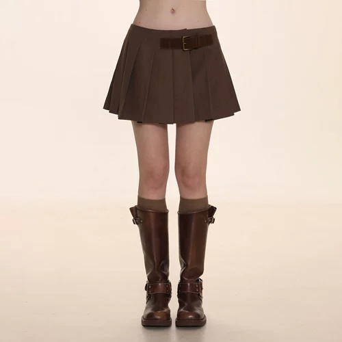 Ретро ремень, короткая приталенная юбка в складку, плиссированная юбка, высокая талия