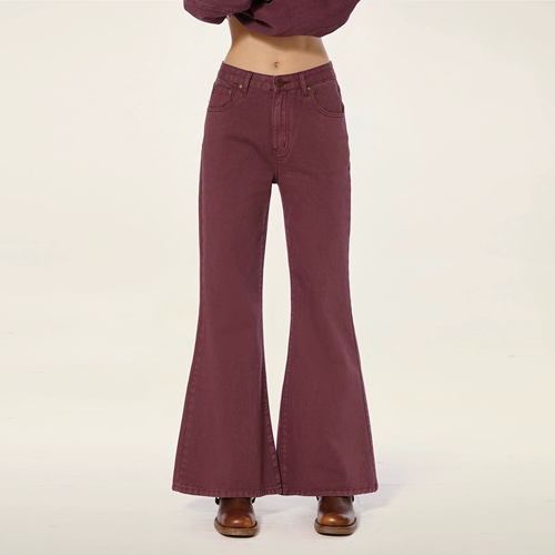 Ретро сиреневые джинсовые высокие штаны-клёш, демисезонные штаны, высокая талия, по фигуре, изысканный стиль