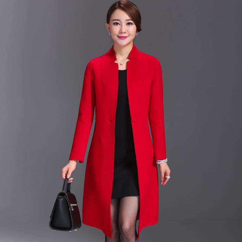 Double-Sided Cashmere Coat for Women, Autumn and Winter, Bright Red Woolen Coat, Mid-Length Slim Fit Double-Sided Woolen Coat for Middle-Aged Ladies Double-Sided Cashmere Coat for Women, Autumn and Winter, Bright Red Woolen Coat, Mid-Length Slim Fit Double-Sided Woolen Coat for Middle-Aged Ladies