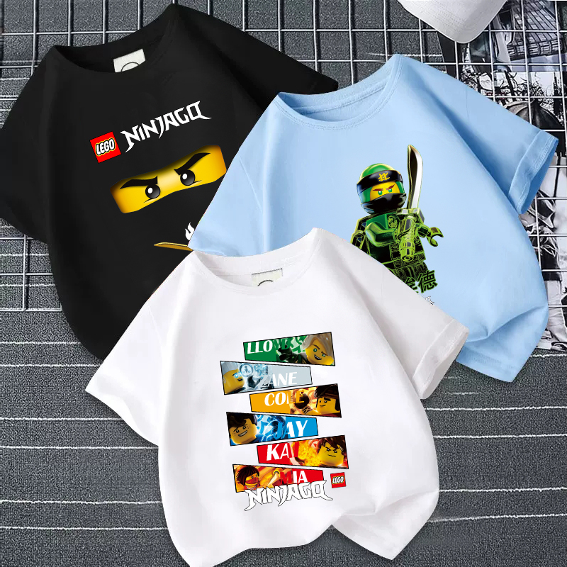 Lego T-Shirt Ninjago Clothing Collaboration Short-Sleeve Children's Summer Pure Cotton Parent-Child Outfit for Boys, Middle and Older Children