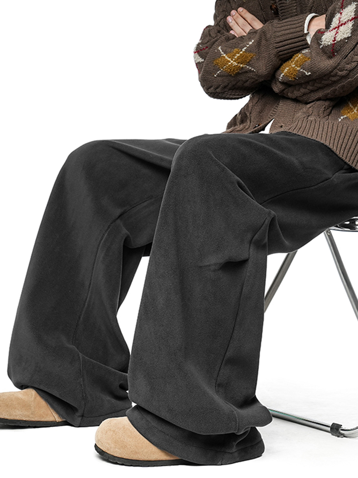 American-Style Heavyweight Fleece-Lined Pleated Paratrooper Sweatpants for Men, New Winter Loose Drape Fleece-Lined Wide-Leg Casual Pants