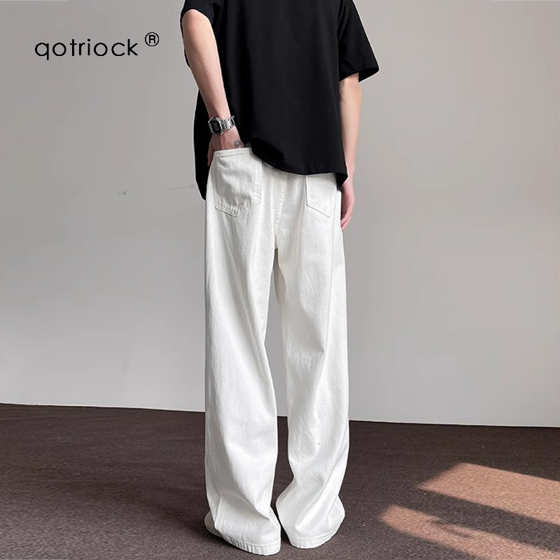 American Retro White Jeans for Men and Women 2026 Spring Trendy Basic Solid Color Straight-Leg Pants Loose Casual Trousers