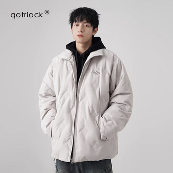 Qotriock White Duck down Stand Collar down Jacket for Men and Women Winter 2024 Trendy Brand Handsome Loose Jacket for Men