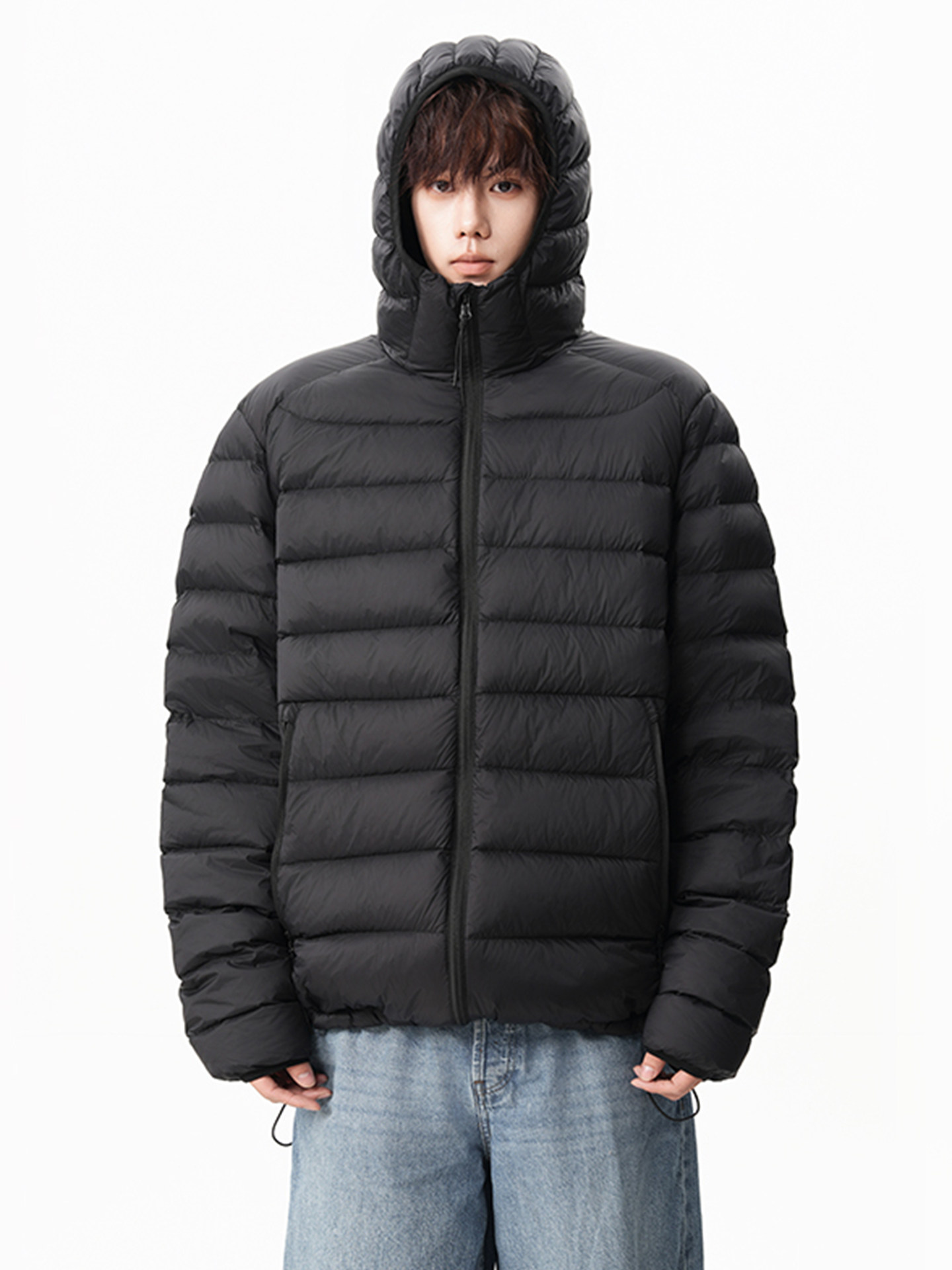 New National Standard Ribbed White Duck down Hooded down Jacket for Men, 2025 Winter New Style, Loose, Warm, Lightweight Couple's Coat