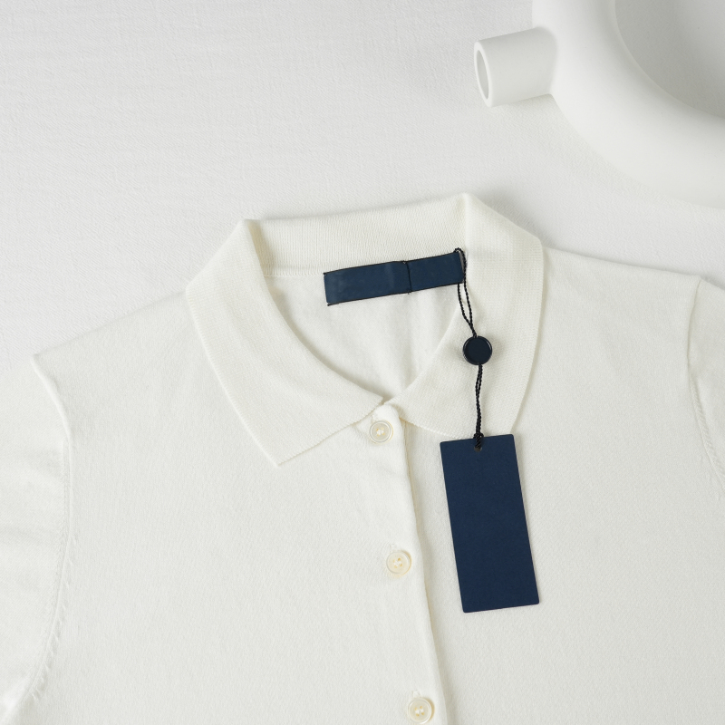 [Oem Channel] Old Money Style Polo Collar Knitwear Women's Short Sleeve Loose White Turn-Down Collar Top Simple Style