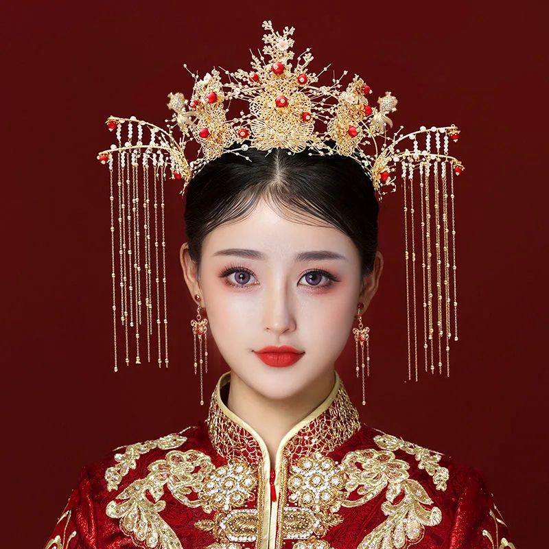 2026 New Style Xiuhe Headpiece for Female Brides, Xiuhe Dress Headpiece, Step Shake Style, Chinese Wedding, Simple and Elegant Wedding Phoenix Crown