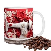 Sewing Machine Mug Ceramic Tea Cup With Quilting Design