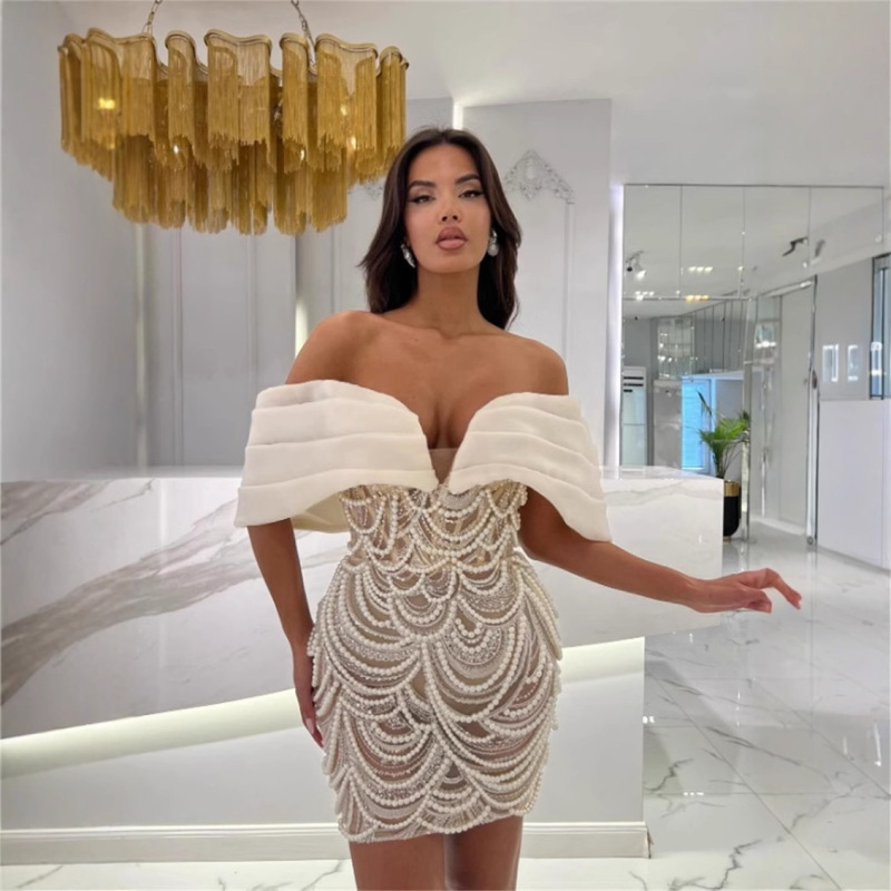 2025 Elegant, Fashionable, and Sexy Design Backless Strapless Slim Fit Beaded Mini Dress 2025 Elegant, Fashionable, and Sexy Design Backless Strapless Slim Fit Beaded Mini Dress
