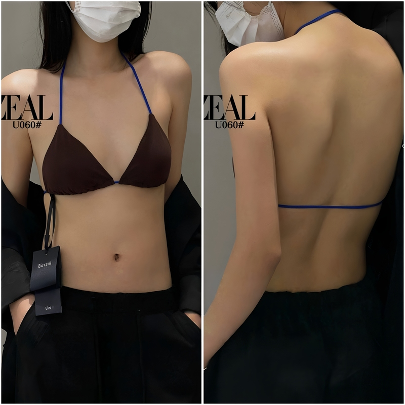 Dopamine Thin Seamless Small Bust Bra for Women, French Triangle Cup Design with Contrasting Colors, Sexy Thin Strap Halter-Style Lingerie Dopamine Thin Seamless Small Bust Bra for Women, French Triangle Cup Design with Contrasting Colors, Sexy Thin Strap Halter-Style Lingerie