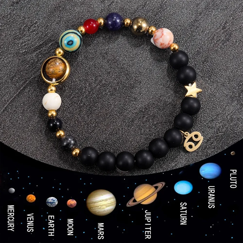 12 Zodiac Signs Bracelet for Women, Handmade Beaded Natural Stone Eight Planets Amazon Cross-Border Hot-Selling Jewelry