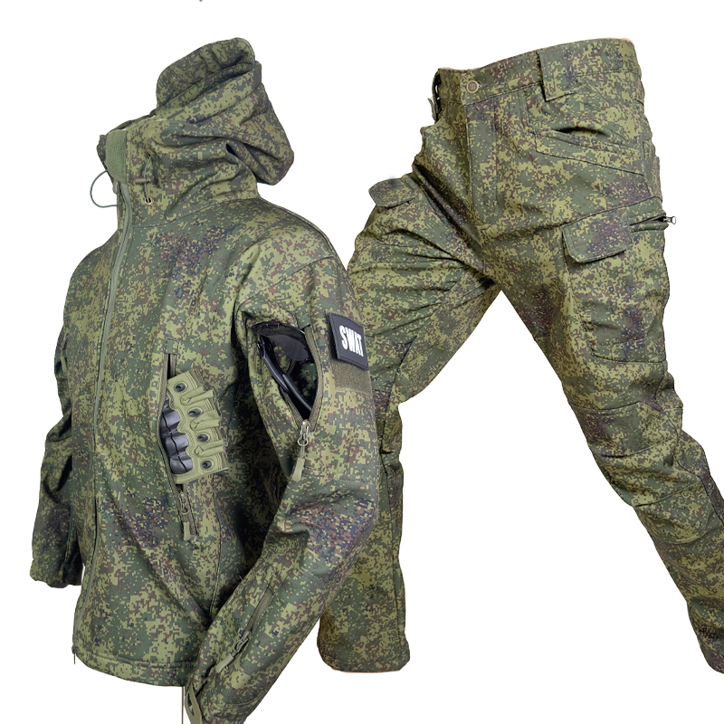 Outdoor Russian Military Sharkskin Softshell Jacket Set for Men, Autumn and Winter Warm Mountaineering Jacket, Wear-Resistant and Waterproof for Tibet Outdoor Russian Military Sharkskin Softshell Jacket Set for Men, Autumn and Winter Warm Mountaineering Jacket, Wear-Resistant and Waterproof for Tibet