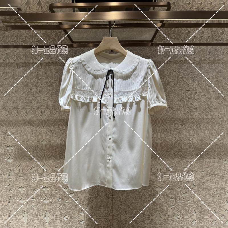 Jr Counter Genuine Product 2026 Summer New Style Single-Breasted Doll Collar Lace Splicing Knitted Top Xsj3S10D