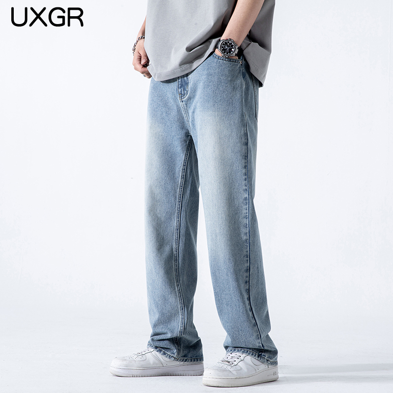 Uxgr Straight-Leg Loose Jeans for Men 2026 Trendy Brand ins High Street Versatile Casual Wide-Leg Hong Kong Style Long Pants