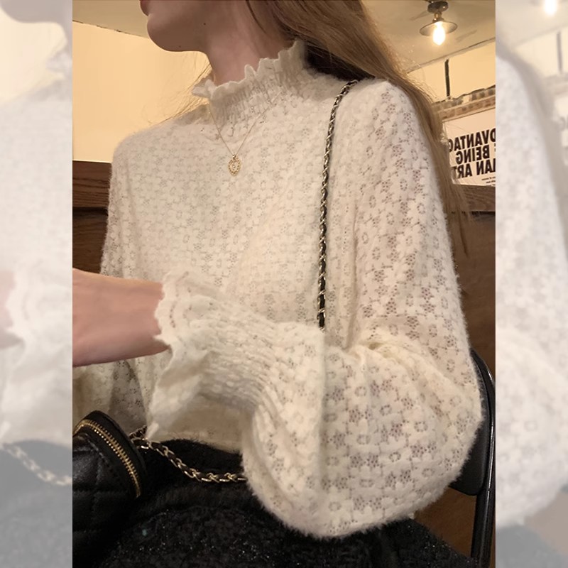 Плюс бархатная плотная кружевная нижняя рубашка, женская осенне-зимняя коллекция 2025 года, новая темпераментная зимняя одежда в западном стиле, шифоновый топ