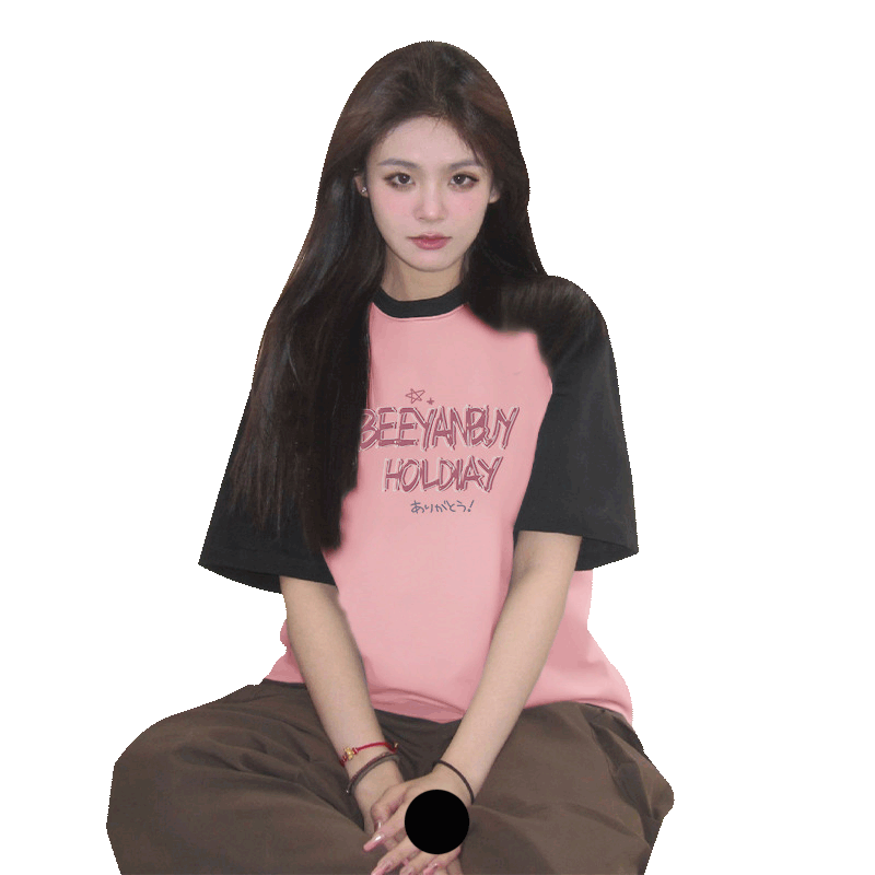 Short-sleeved T-shirt for women, raglan sleeve patchwork top for women, summer