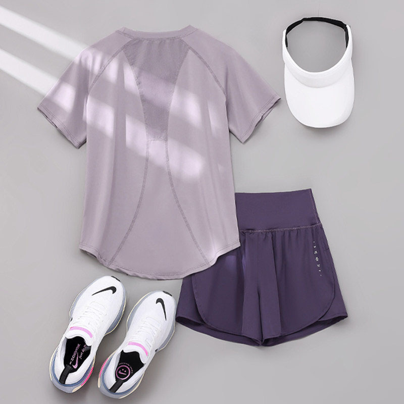 German Summer Women's Quick-Drying Yoga Clothes Running Sports Suit Short-Sleeved Thin Morning Running Slimming Training Fitness Clothes