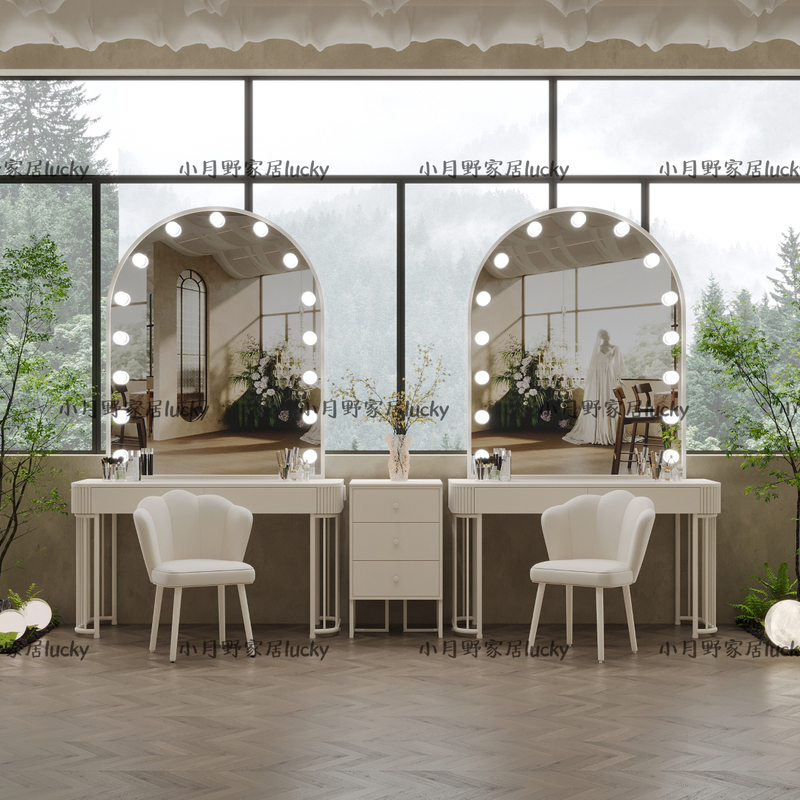Cream-Style Photo Studio Professional Makeup Table with Lights, High-End Wedding Dress Shop Makeup Artist Beauty Salon Special Dressing Table Cream-Style Photo Studio Professional Makeup Table with Lights, High-End Wedding Dress Shop Makeup Artist Beauty Salon Special Dressing Table