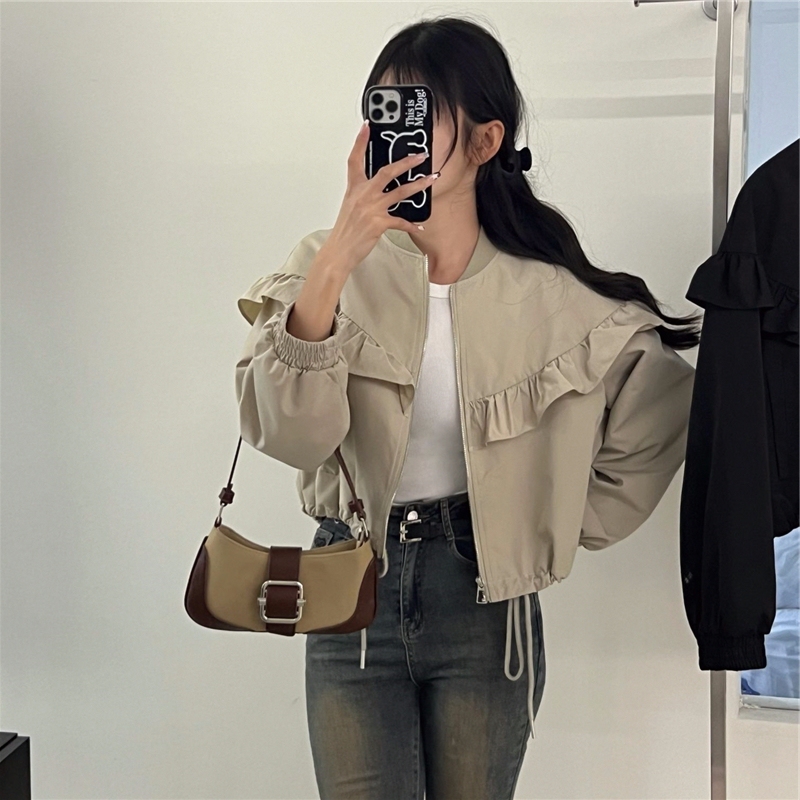 New Stylish and High-End Unique Jacket, Super Nice-Looking, 2026 Spring American Retro Ruffled Jacket Top for Women