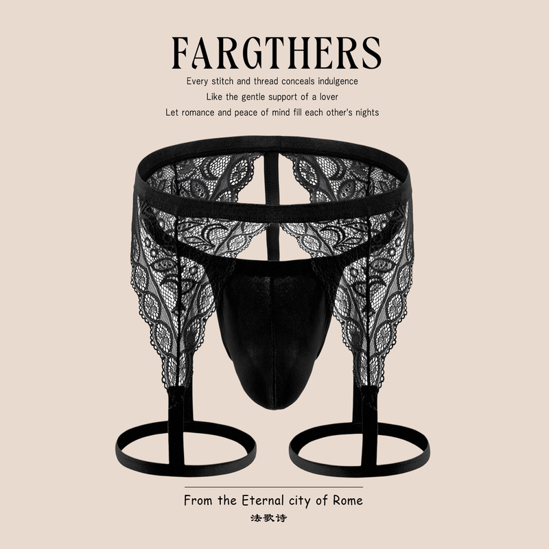 Fargthers Italian Style Genuine New Men's Underwear Sexy Lace Leg Ring Garter Belt Double Thong T-Pants