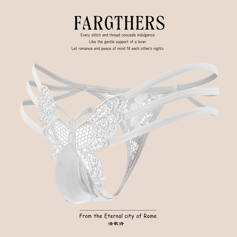 Fargthers Italian-Style Authentic Men's Butterfly Lace Trim Breathable Thong Low-Rise Side-Opening Underwear Fargthers Italian-Style Authentic Men's Butterfly Lace Trim Breathable Thong Low-Rise Side-Opening Underwear