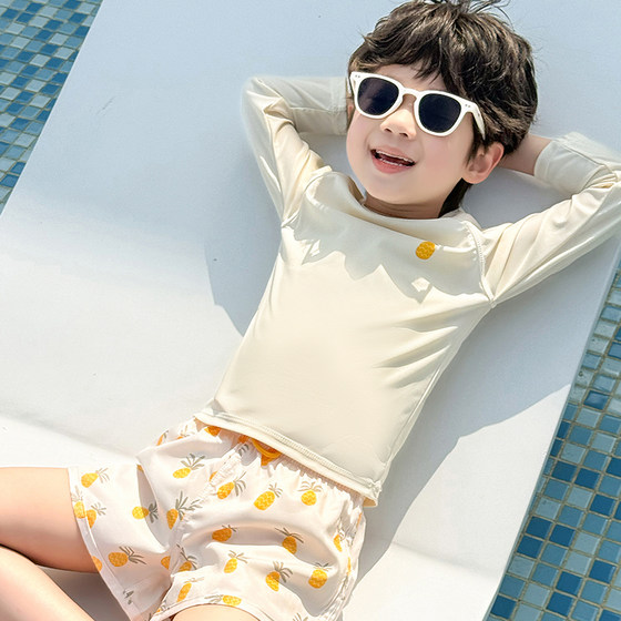 
Children's swimsuits, swimming trunks, new style boys' long-sleeved beach swimming sun protection solid color pineapple split swimsuit swimsuit