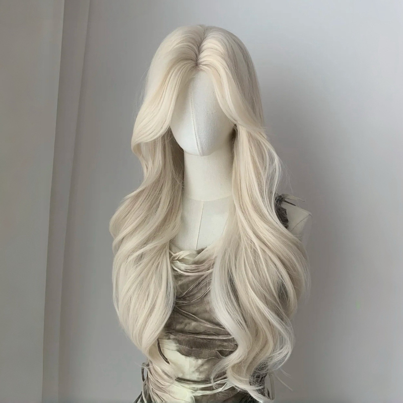 Platinum Blonde Wig for Women, Lace Front, Long Wavy Hair, Side Bangs, Atmospheric, Versatile, Full Head Cosplay Wig Platinum Blonde Wig for Women, Lace Front, Long Wavy Hair, Side Bangs, Atmospheric, Versatile, Full Head Cosplay Wig