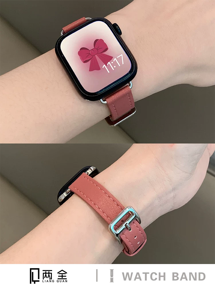 Две цели применимый ремешок для AppleWatch8 ремешок Apple Watch 3/4/5/SE поколения кожаный ремешок Watchs7 творческий яркий маленький пояс новый ремешок 45/41мм индивидуальность женский волна