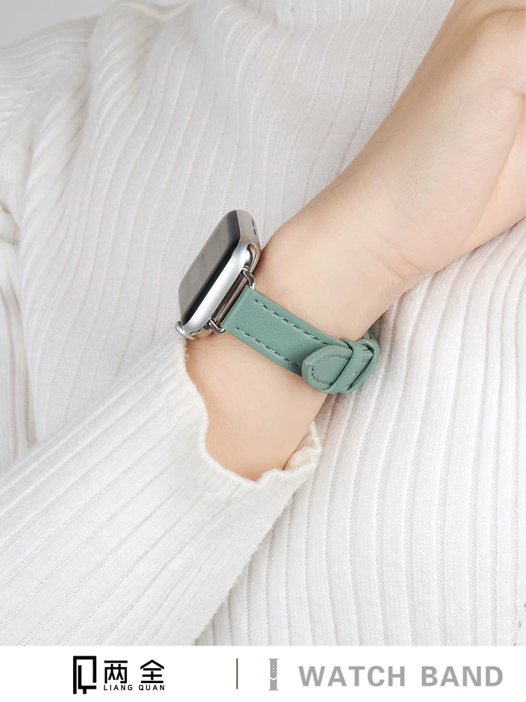 Две цели применимый ремешок для AppleWatch8 ремешок Apple Watch 3/4/5/SE поколения кожаный ремешок Watchs7 творческий яркий маленький пояс новый ремешок 45/41мм индивидуальность женский волна