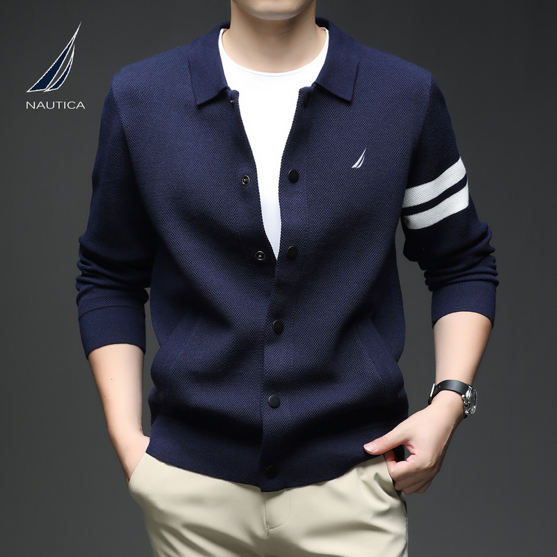 Nautica/Notica Autumn and Winter New Men's Long-Sleeved Knitted Sweater Jacket Lapel Casual Cardigan Top