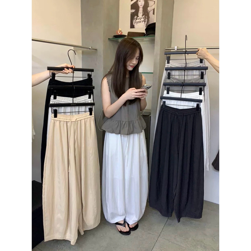 Korean Iuroom Stylish Linen Balloon Pants for Women, Lazy Style Lantern Pants, Linen Wide-Leg Pants, Cotton-Linen Thin Pants
