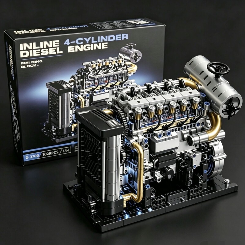[in Stock] Diesel V8 Engine Building Block Mechanical Linkage Simulation Model Desktop Ornament Gift for Boys